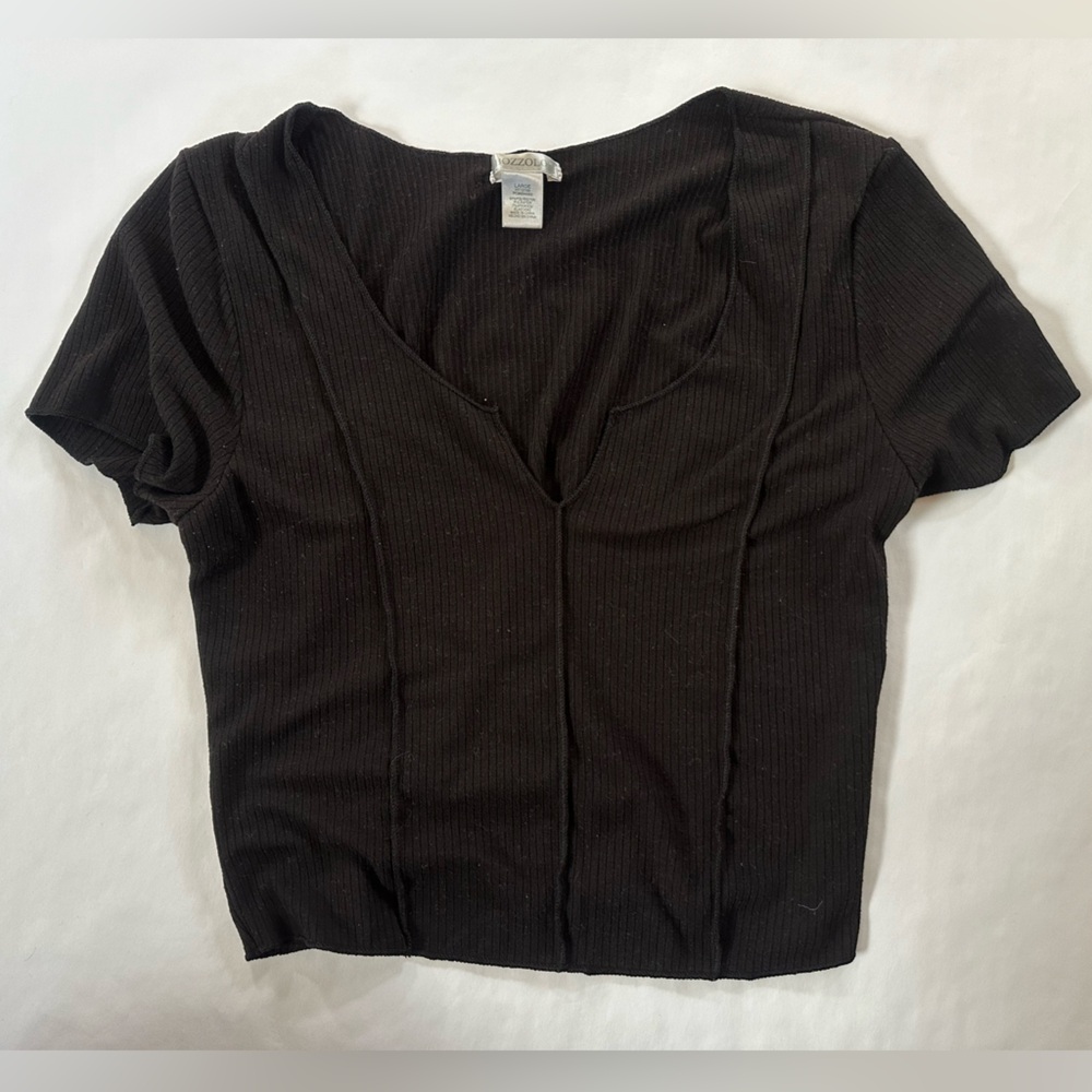 Large Black Ribbed Crop Top